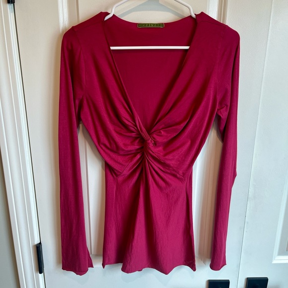 Women’s Pink Sexy Knotted V-Neck Long Sleeve Top Size M - Picture 2 of 6